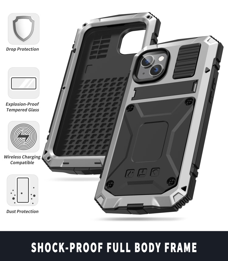 For iPhone 14 R-JUST Shockproof Waterproof Dust-proof Case with Holder (Silver) - iPhone 14 Cases by R-JUST | Online Shopping South Africa | PMC Jewellery