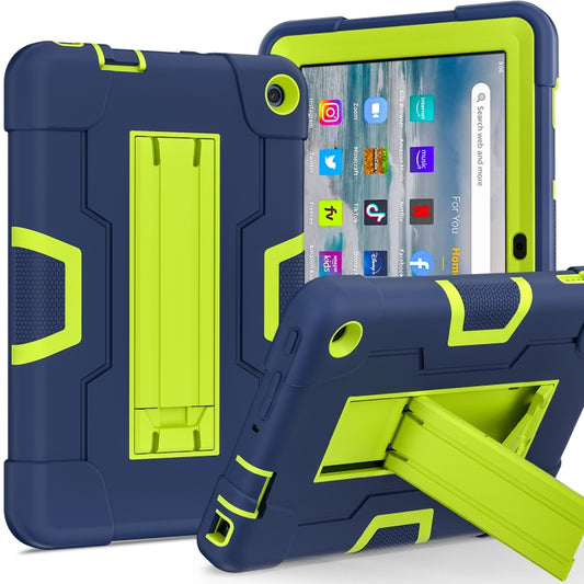 For Amazon Kindle Fire 7 2022 Contrast Color Kickstand Silicone Hard PC Tablet Case(Navy Green) - Amazon by PMC Jewellery | Online Shopping South Africa | PMC Jewellery | Buy Now Pay Later Mobicred