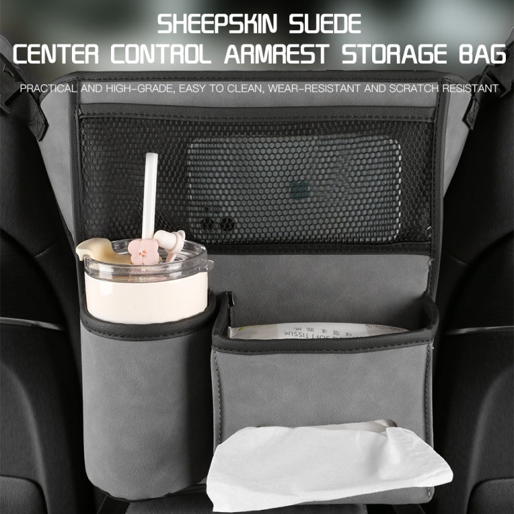 Car Center Console Hanging Bag Sheepskin Leather Storage Bag(Blue) - Seat Accessories by PMC Jewellery | Online Shopping South Africa | PMC Jewellery | Buy Now Pay Later Mobicred