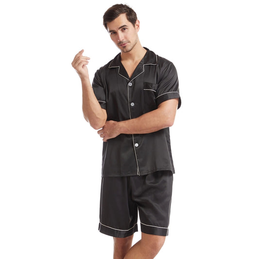 Summer Men Lapel Solid Color Short Pajamas Set, Size:L(Black) - Men Underwear by PMC Jewellery | Online Shopping South Africa | PMC Jewellery