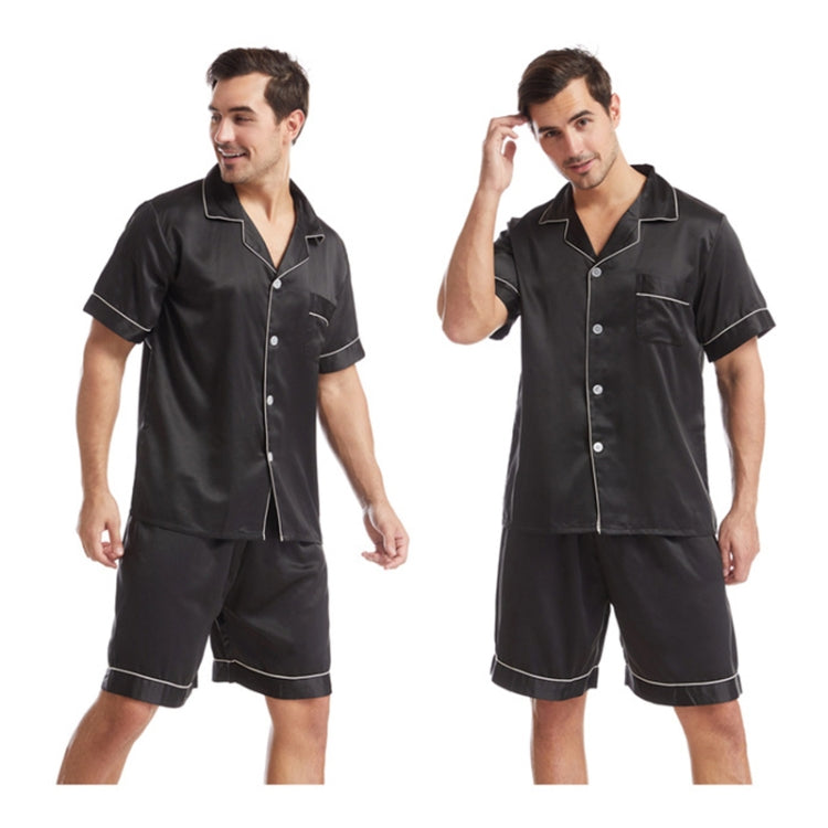 Summer Men Lapel Solid Color Short Pajamas Set, Size:L(Black) - Men Underwear by PMC Jewellery | Online Shopping South Africa | PMC Jewellery