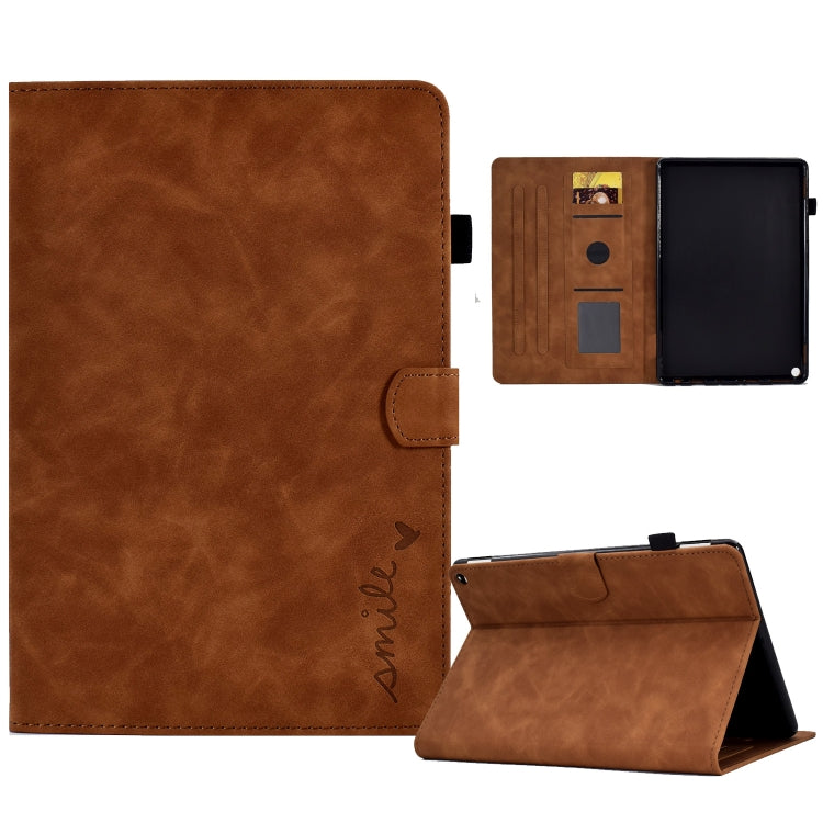 For Amazon Kindle Fire HD 8 2022 / 2020 Embossed Smile Flip Tablet Leather Case(Brown) - Amazon by PMC TechLife | Online Shopping South Africa | PMC TechLife | Buy Now Pay Later Mobicred
