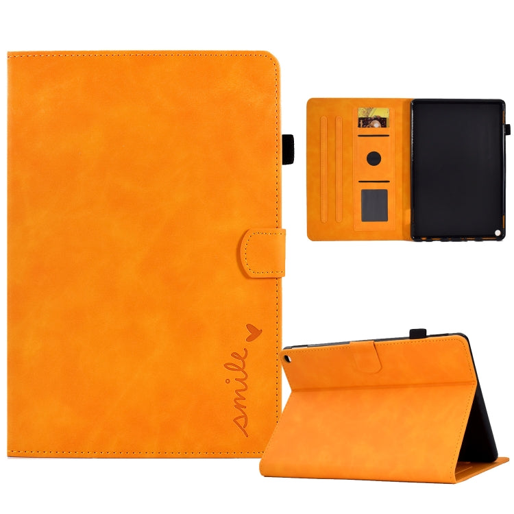 For Amazon Kindle Fire HD 10 2021 Embossed Smile Flip Tablet Leather Case(Khaki) - Amazon by PMC TechLife | Online Shopping South Africa | PMC TechLife | Buy Now Pay Later Mobicred