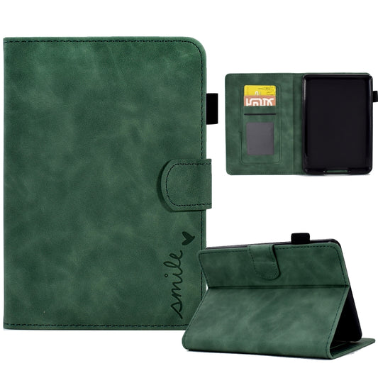 For Amazon Kindle Paperwhite 4/3/2/1 Embossed Smile Flip Tablet Leather Case(Green) - Amazon by PMC Jewellery | Online Shopping South Africa | PMC Jewellery | Buy Now Pay Later Mobicred