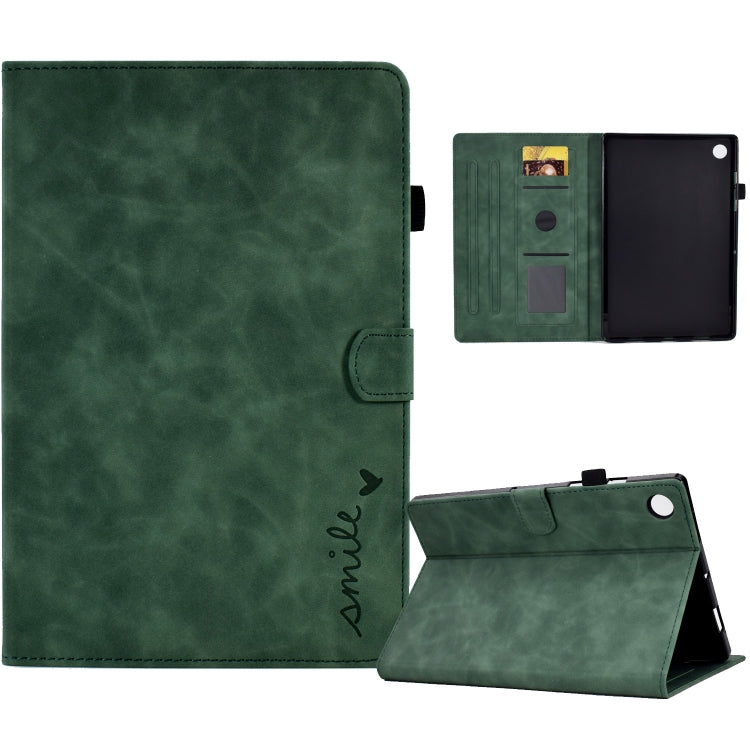 For Lenovo M10 Plus Embossed Smile Flip Tablet Leather Case(Green) - Lenovo by PMC TechLife | Online Shopping South Africa | PMC TechLife | Buy Now Pay Later Mobicred