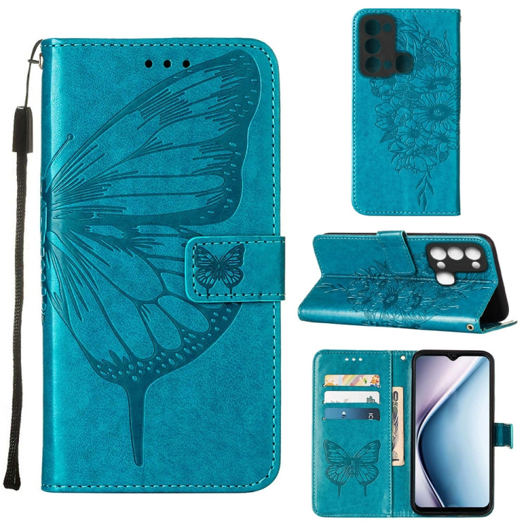 For Itel P38/S17/S1661W/Vision 3 Embossed Butterfly Flip Leather Phone Case(Blue) - More Brand by PMC Jewellery | Online Shopping South Africa | PMC Jewellery