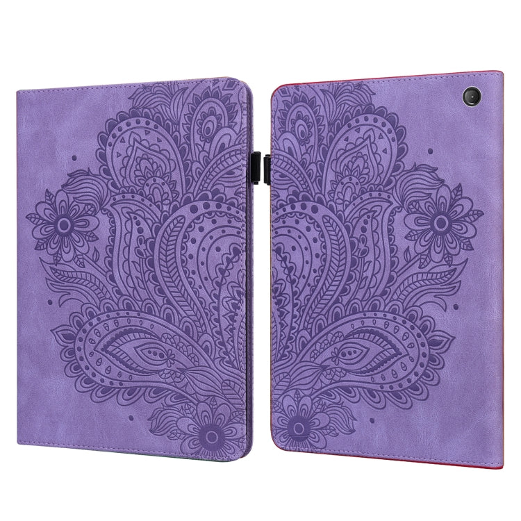 For Amazon Kindle Fire 7 2022 Peacock Embossed Pattern Leather Tablet Case(Purple) - Amazon by PMC TechLife | Online Shopping South Africa | PMC TechLife | Buy Now Pay Later Mobicred