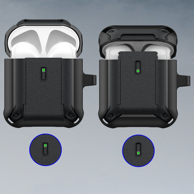 For AirPods 1 / 2 Sliding Buckle Wireless Earphone Protective Case with Hook(Black Blue) - For AirPods 1/2 by PMC Jewellery | Online Shopping South Africa | PMC Jewellery | Buy Now Pay Later Mobicred
