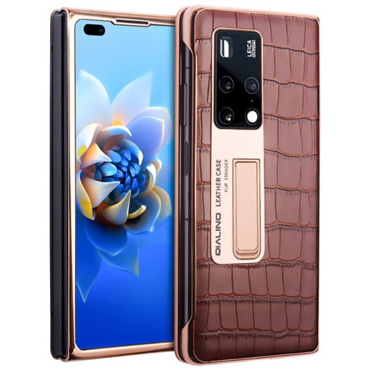 For Huawei Mate X2 QIALINO 2 in 1 Crocodile Pattern Genuine Leather + PC Phone Case(Brown) - Huawei Cases by QIALINO | Online Shopping South Africa | PMC Jewellery | Buy Now Pay Later Mobicred