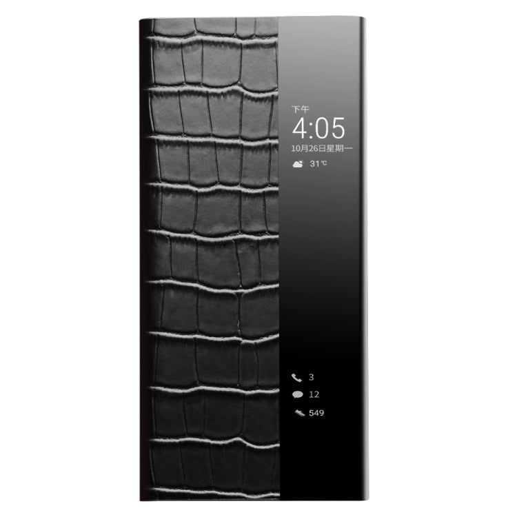 For Huawei P50 QIALINO Crocodile Pattern Side Window View Genuine Leather Phone Case(Black) - free shipping - PMC TechLife - Order now!