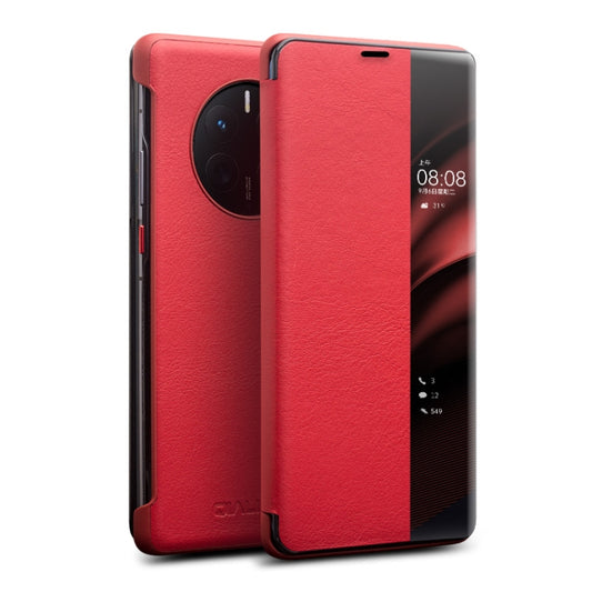 For Huawei Mate 50 QIALINO Genuine Leather Side Window View Smart Phone Case(Red) - Huawei Cases by QIALINO | Online Shopping South Africa | PMC Jewellery | Buy Now Pay Later Mobicred