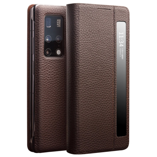 For Huawei Mate X2 QIALINO Genuine Leather Side Window View Smart Phone Case(Brown) - Huawei Cases by QIALINO | Online Shopping South Africa | PMC Jewellery | Buy Now Pay Later Mobicred