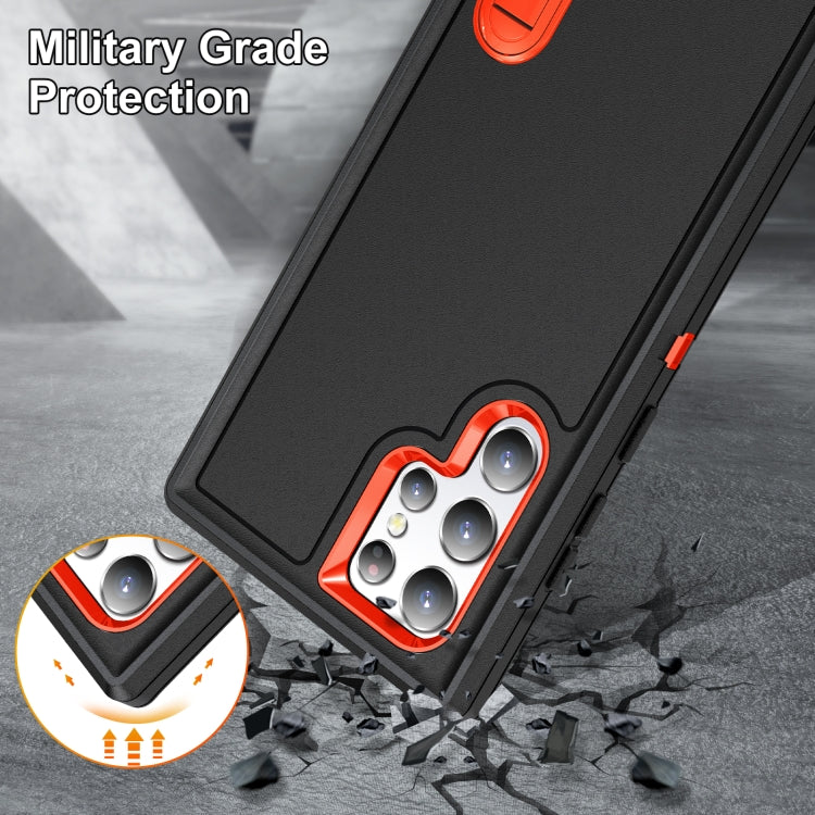 For Samsung Galaxy S23 ultra 5G 3 in 1 Rugged Holder Phone Case(Black+Orange) - Galaxy S23 Ultra 5G Cases by PMC Jewellery | Online Shopping South Africa | PMC Jewellery