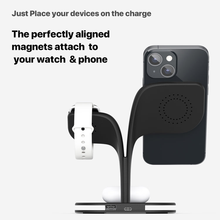 YM-UD22 15W 5 in 1 Magnetic Wireless Charger with Stand Function(Black) - Wireless Charger by PMC Jewellery | Online Shopping South Africa | PMC Jewellery | Buy Now Pay Later Mobicred