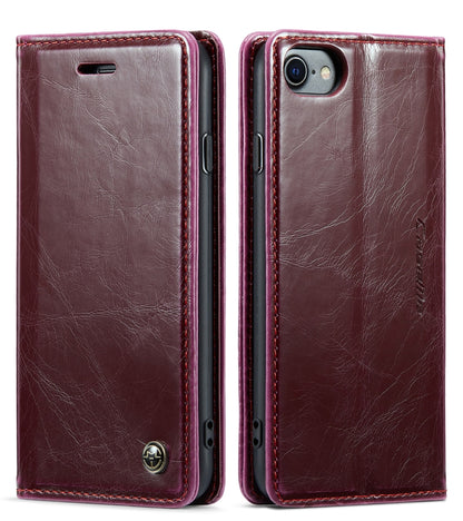 For iPhone SE 2022 / SE 2020 / 7 / 8 CaseMe 003 Crazy Horse Texture Leather Phone Case(Wine Red) - iPhone SE 2022 / 2020 / 8 / 7 Cases by CaseMe | Online Shopping South Africa | PMC Jewellery | Buy Now Pay Later Mobicred