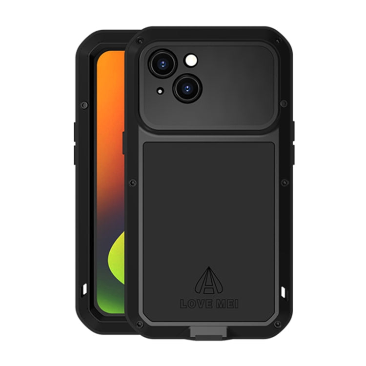 For iPhone 14 LOVE MEI Metal Shockproof Life Waterproof Dustproof Phone Case(Black) - iPhone 14 Cases by LOVE MEI | Online Shopping South Africa | PMC Jewellery | Buy Now Pay Later Mobicred