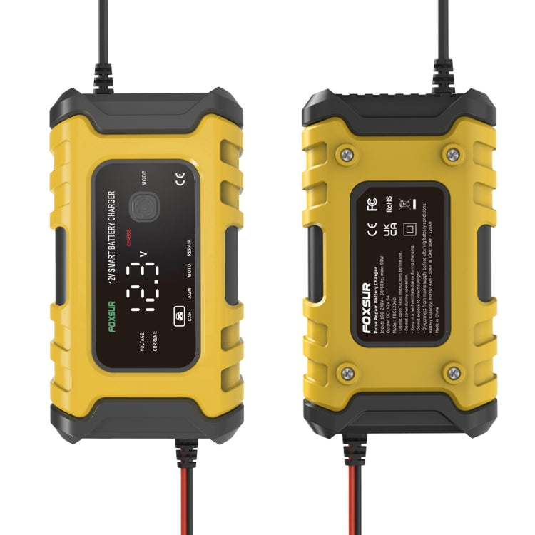 FOXSUR 6A 12V Motorcycle / Car Smart Battery Charger, Plug Type:EU Plug(Yellow) - free shipping - PMC TechLife - Order now!
