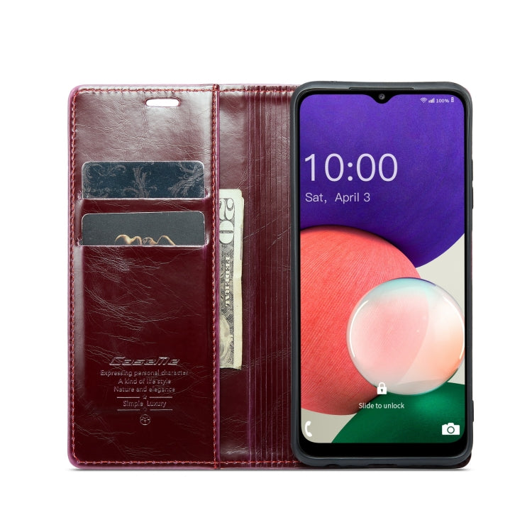 For Samsung Galaxy A22 5G / F42 5G CaseMe 003 Crazy Horse Texture Leather Phone Case(Wine Red) - Galaxy Phone Cases by CaseMe | Online Shopping South Africa | PMC Jewellery | Buy Now Pay Later Mobicred