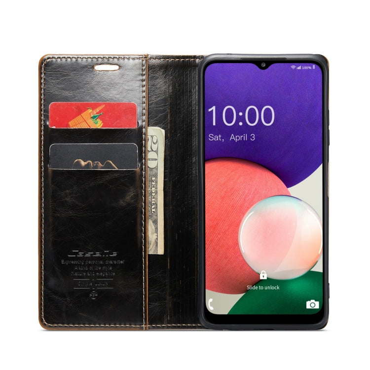 For Samsung Galaxy A22 5G / F42 5G CaseMe 003 Crazy Horse Texture Leather Phone Case(Coffee) - Galaxy Phone Cases by CaseMe | Online Shopping South Africa | PMC Jewellery | Buy Now Pay Later Mobicred