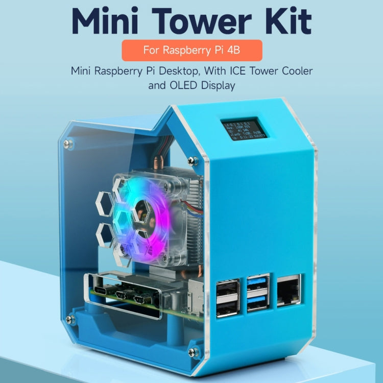 For Raspberry Pi 4B Waveshare Desktop Computer Fan LED Light Mini Tower Set(Blue) - Mini PC Accessories by WAVESHARE | Online Shopping South Africa | PMC Jewellery | Buy Now Pay Later Mobicred