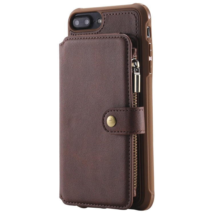 For iPhone 7 Plus / 8 Plus Zipper Shockproof Protective Case with Card Slots & Bracket & Photo Holder & Wallet Function(Coffee) - More iPhone Cases by PMC TechLife | Online Shopping South Africa | PMC TechLife