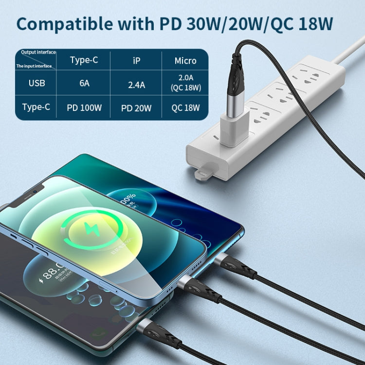 ADC-008 100W USB/Type-C to Type-C + 8 Pin + Micro USB Two to Three Fully Compatible Fast Charge Data Cable, Length:2m - Multifunction Cable by PMC Jewellery | Online Shopping South Africa | PMC Jewellery | Buy Now Pay Later Mobicred