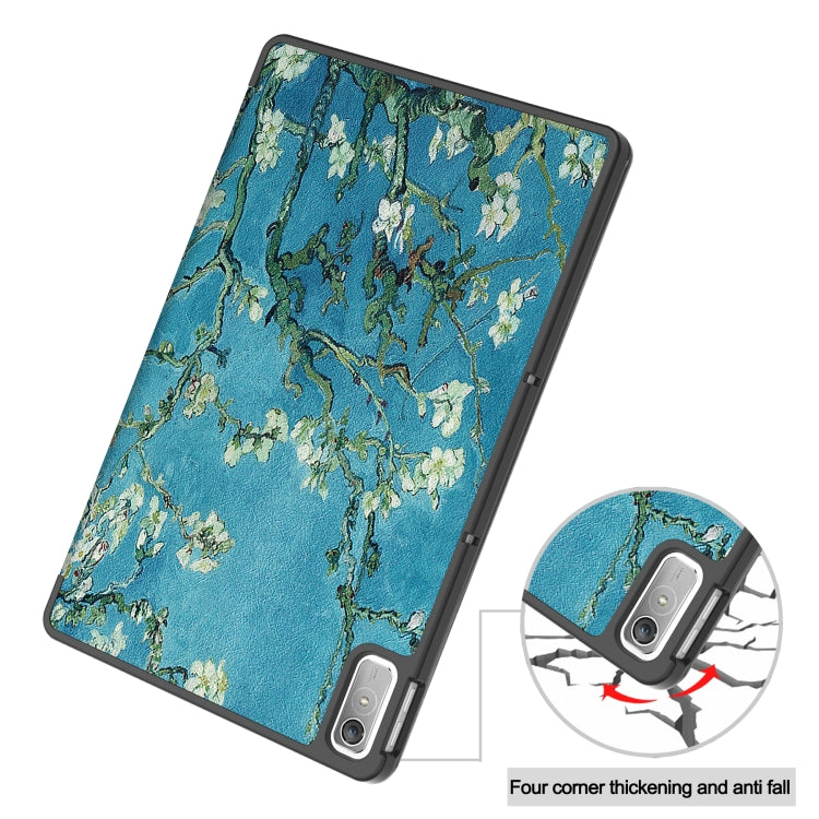 For Lenovo Tab P11 Gen 2 Custer Painted 3-Fold Holder Leather Smart Tablet Case(Apricot Blossom) - Lenovo by PMC TechLife | Online Shopping South Africa | PMC TechLife | Buy Now Pay Later Mobicred
