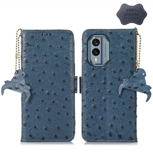 For Nokia X30 5G Ostrich Pattern Genuine Leather RFID Phone Case(Blue) - Nokia Cases by PMC Jewellery | Online Shopping South Africa | PMC Jewellery | Buy Now Pay Later Mobicred