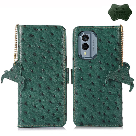 For Nokia X30 5G Ostrich Pattern Genuine Leather RFID Phone Case(Green) - Nokia Cases by PMC Jewellery | Online Shopping South Africa | PMC Jewellery | Buy Now Pay Later Mobicred