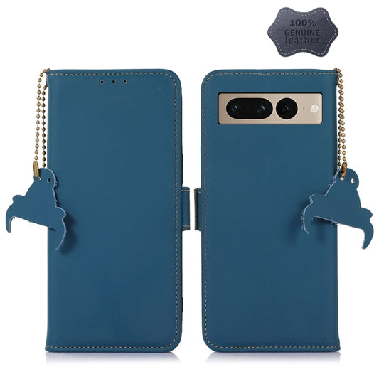 For Google Pixel 7 Pro Genuine Leather Magnetic RFID Leather Phone Case(Blue) - Google Cases by PMC Jewellery | Online Shopping South Africa | PMC Jewellery | Buy Now Pay Later Mobicred