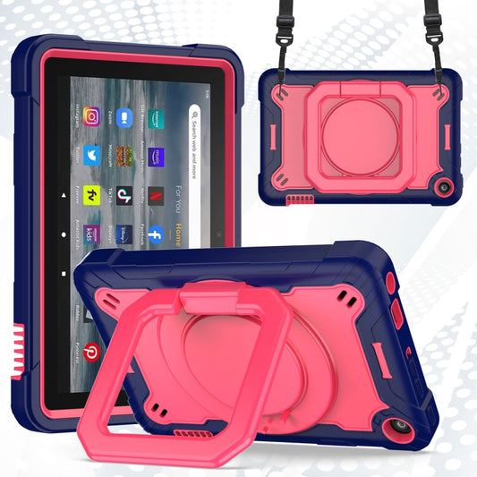 For Amazon Kindle Fire 7 2022 Silicone + PC Bracelet Holder Tablet Case(Navy Blue + Rose Red) - Amazon by PMC Jewellery | Online Shopping South Africa | PMC Jewellery | Buy Now Pay Later Mobicred