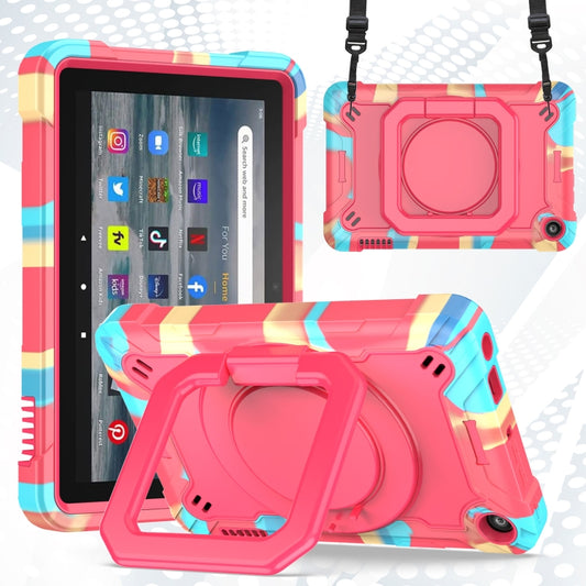 For Amazon Kindle Fire 7 2022 Silicone + PC Bracelet Holder Tablet Case(Camouflage + Rose Red) - Amazon by PMC Jewellery | Online Shopping South Africa | PMC Jewellery | Buy Now Pay Later Mobicred