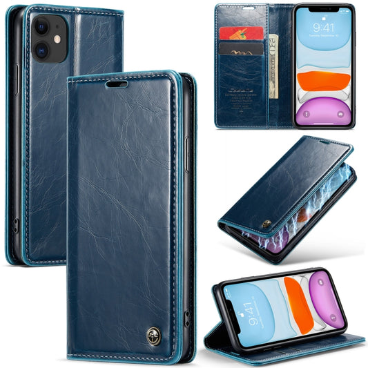 For iPhone 11 CaseMe 003 Crazy Horse Texture Leather Phone Case(Blue) - iPhone 11 Cases by CaseMe | Online Shopping South Africa | PMC Jewellery | Buy Now Pay Later Mobicred