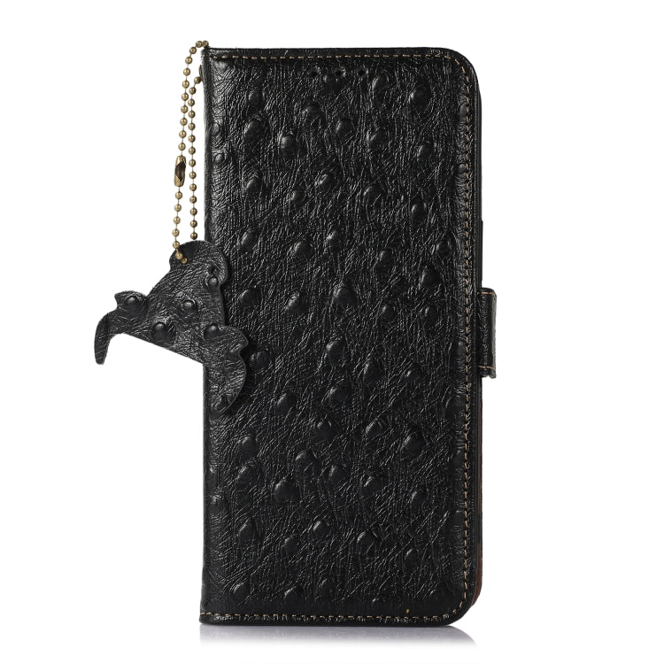 For Motorola Moto G72 4G Ostrich Pattern Genuine Leather RFID Phone Case(Black) - Motorola Cases by PMC TechLife | Online Shopping South Africa | PMC TechLife | Buy Now Pay Later Mobicred