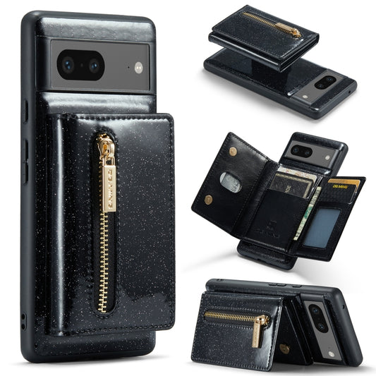 For Google Pixel 7 DG.MING M3 Series Glitter Powder Card Bag Leather Case(Black) - Google Cases by DG.MING | Online Shopping South Africa | PMC Jewellery | Buy Now Pay Later Mobicred