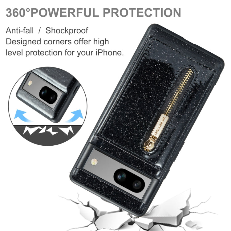 For Google Pixel 7A DG.MING M3 Series Glitter Powder Card Bag Leather Case(Black) - free shipping - PMC TechLife - Order now!