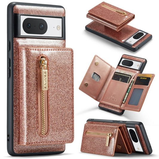 For Google Pixel 8 DG.MING M3 Series Glitter Powder Card Bag Leather Case(Rose Gold) - Google Cases by DG.MING | Online Shopping South Africa | PMC Jewellery | Buy Now Pay Later Mobicred