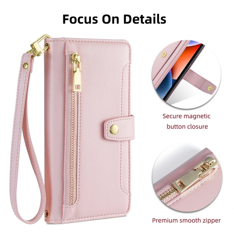 For Google Pixel 7 5G Sheep Texture Cross-body Zipper Wallet Leather Phone Case(Pink) - Google Cases by PMC TechLife | Online Shopping South Africa | PMC TechLife | Buy Now Pay Later Mobicred