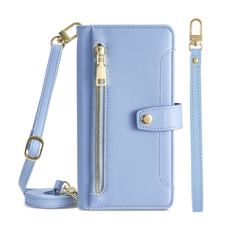 For Huawei P50 Sheep Texture Cross-body Zipper Wallet Leather Phone Case(Blue) - Huawei Cases by PMC TechLife | Online Shopping South Africa | PMC TechLife | Buy Now Pay Later Mobicred