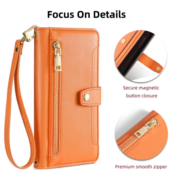 For Huawei Nova 10 Pro Sheep Texture Cross-body Zipper Wallet Leather Phone Case(Orange) - Huawei Cases by PMC TechLife | Online Shopping South Africa | PMC TechLife | Buy Now Pay Later Mobicred