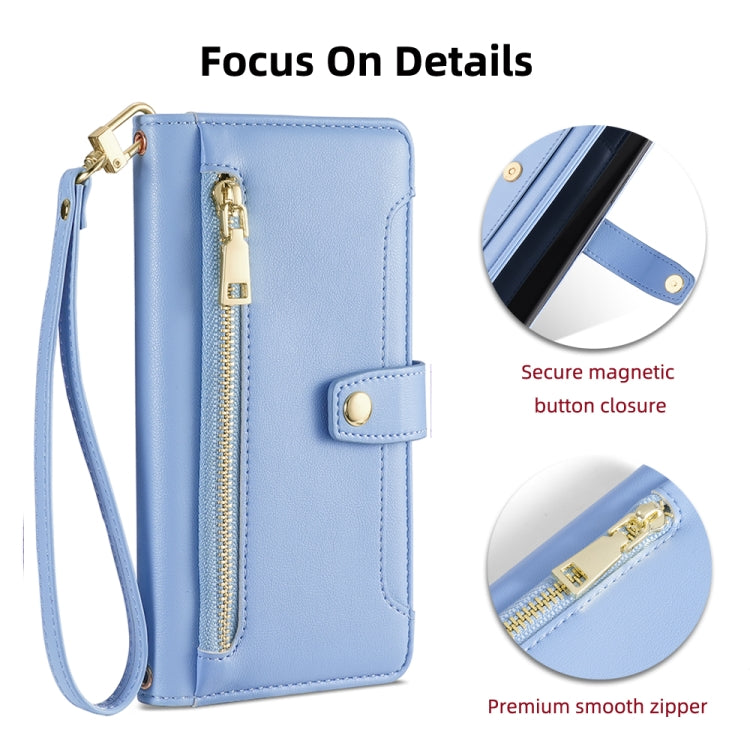 For Meizu Note 9 Sheep Texture Cross-body Zipper Wallet Leather Phone Case(Blue) - Meizu by PMC TechLife | Online Shopping South Africa | PMC TechLife | Buy Now Pay Later Mobicred