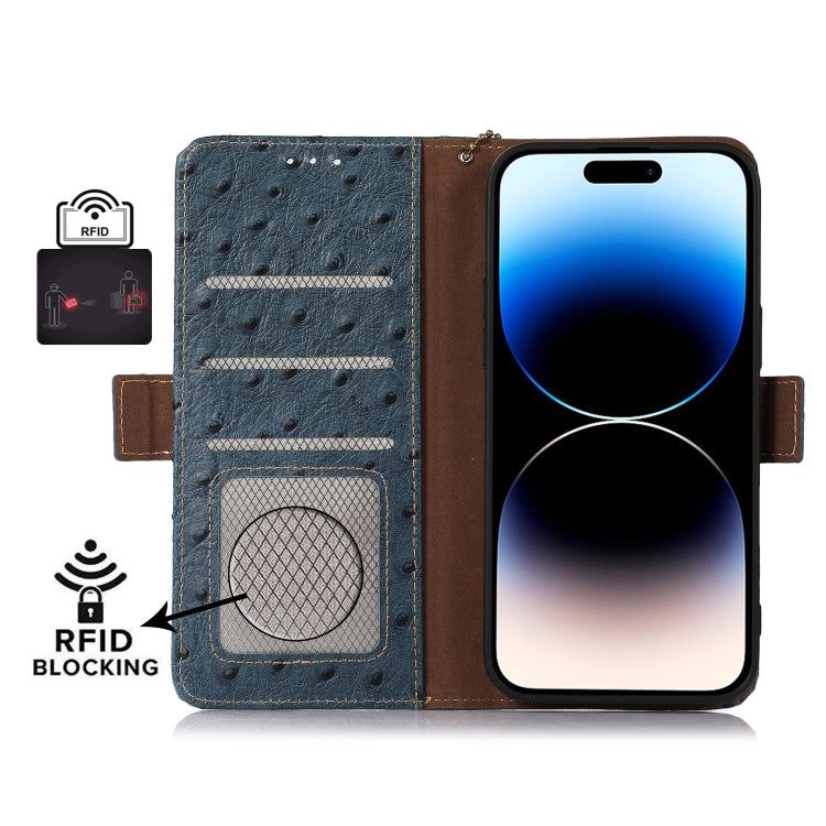 For OnePlus 11 5G Ostrich Pattern Genuine Leather RFID Phone Case(Blue) - OnePlus Cases by PMC TechLife | Online Shopping South Africa | PMC TechLife | Buy Now Pay Later Mobicred