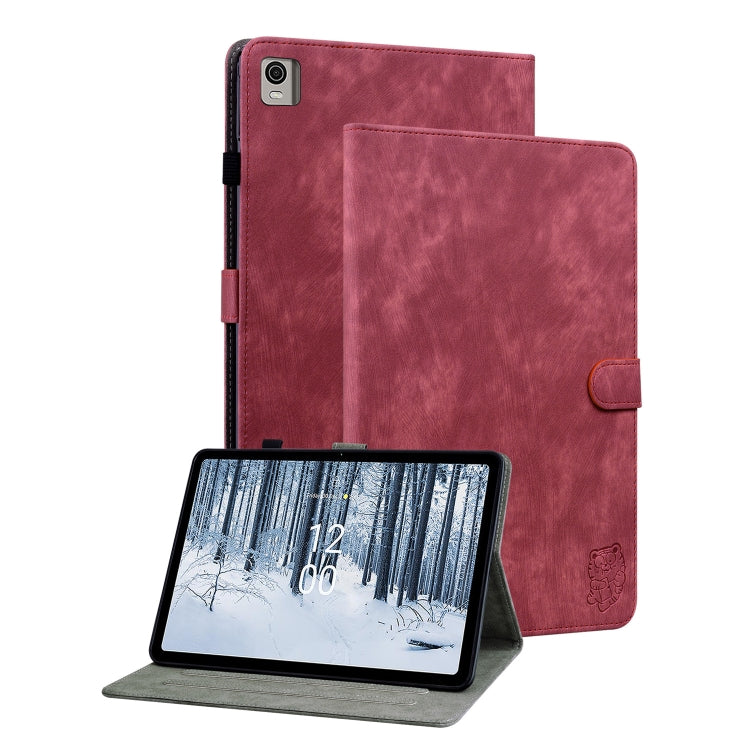 For Nokia T21 Tiger Pattern Flip Leather Tablet Case(Red) - Nokia by PMC TechLife | Online Shopping South Africa | PMC TechLife | Buy Now Pay Later Mobicred