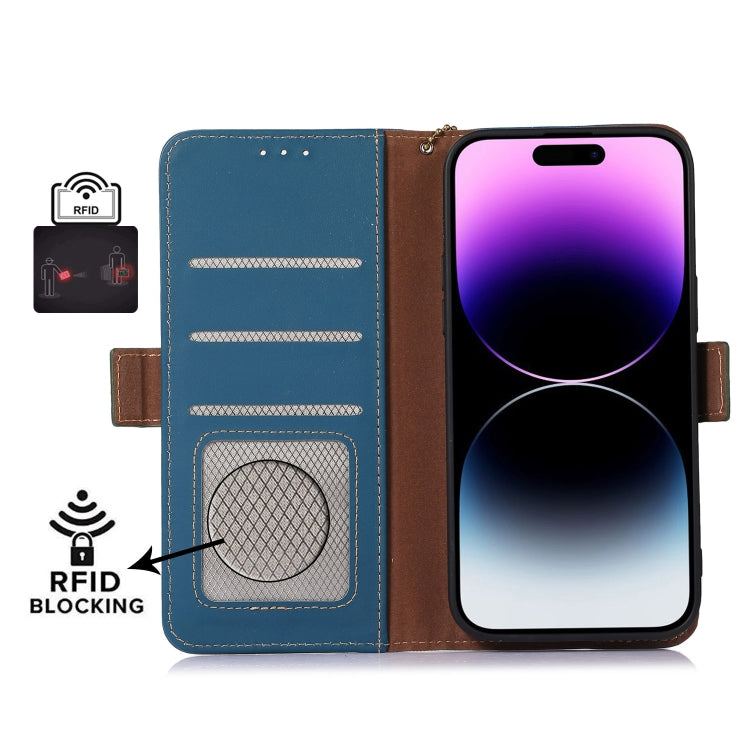 For Motorola Moto E13 Genuine Leather Magnetic RFID Leather Phone Case(Blue) - Motorola Cases by PMC TechLife | Online Shopping South Africa | PMC TechLife | Buy Now Pay Later Mobicred