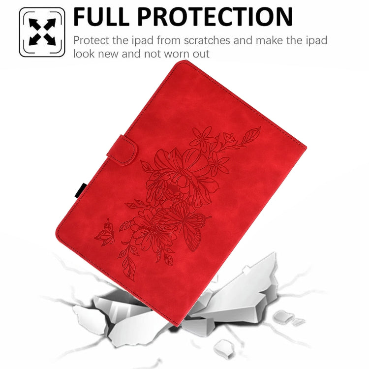 For 7 inch Tablets Peony Butterfly Embossed Leather Tablet Case(Red) - 7 inch by PMC TechLife | Online Shopping South Africa | PMC TechLife | Buy Now Pay Later Mobicred
