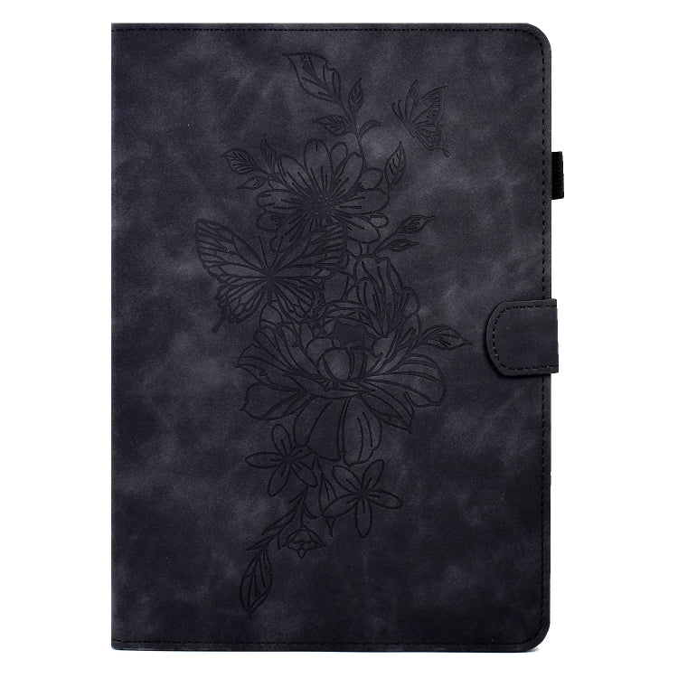 For 10 inch Tablets Peony Butterfly Embossed Leather Tablet Case(Black) - 10 - 11 inch by PMC TechLife | Online Shopping South Africa | PMC TechLife | Buy Now Pay Later Mobicred