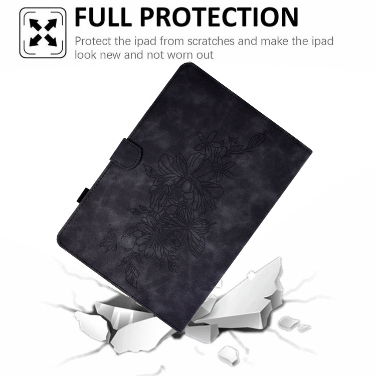 For 10 inch Tablets Peony Butterfly Embossed Leather Tablet Case(Black) - 10 - 11 inch by PMC TechLife | Online Shopping South Africa | PMC TechLife | Buy Now Pay Later Mobicred