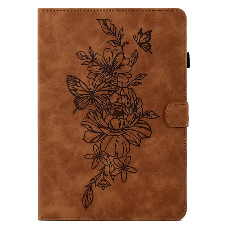 For Amazon Kindle Fire HD10 2021 Peony Butterfly Embossed Leather Smart Tablet Case(Brown) - Amazon by PMC TechLife | Online Shopping South Africa | PMC TechLife | Buy Now Pay Later Mobicred