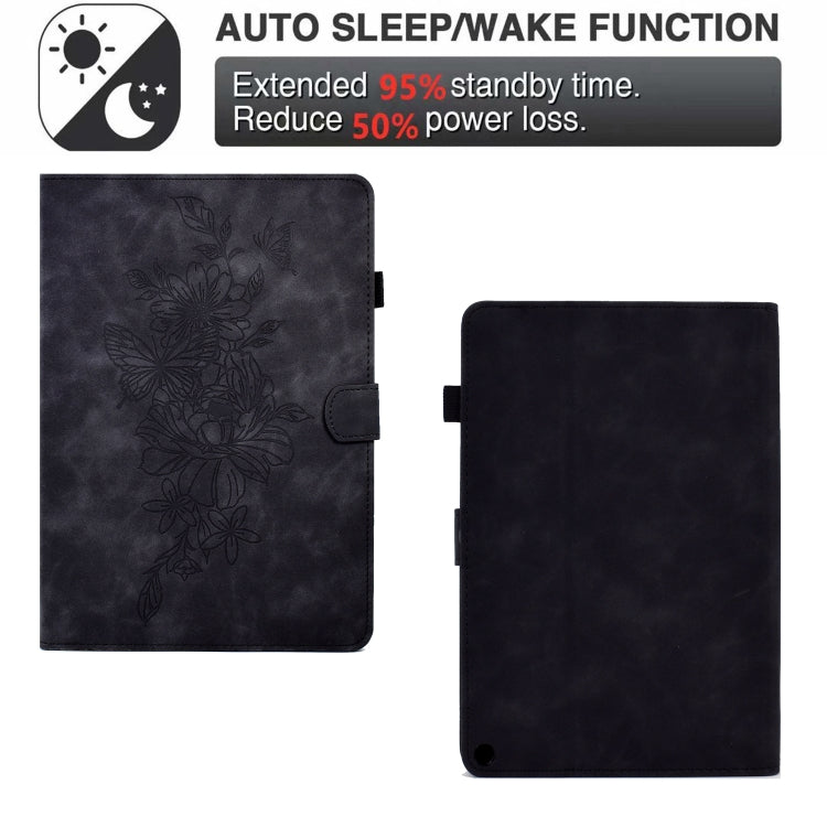 For Amazon Kindle Fire HD10 2021 Peony Butterfly Embossed Leather Smart Tablet Case(Black) - Amazon by PMC TechLife | Online Shopping South Africa | PMC TechLife | Buy Now Pay Later Mobicred