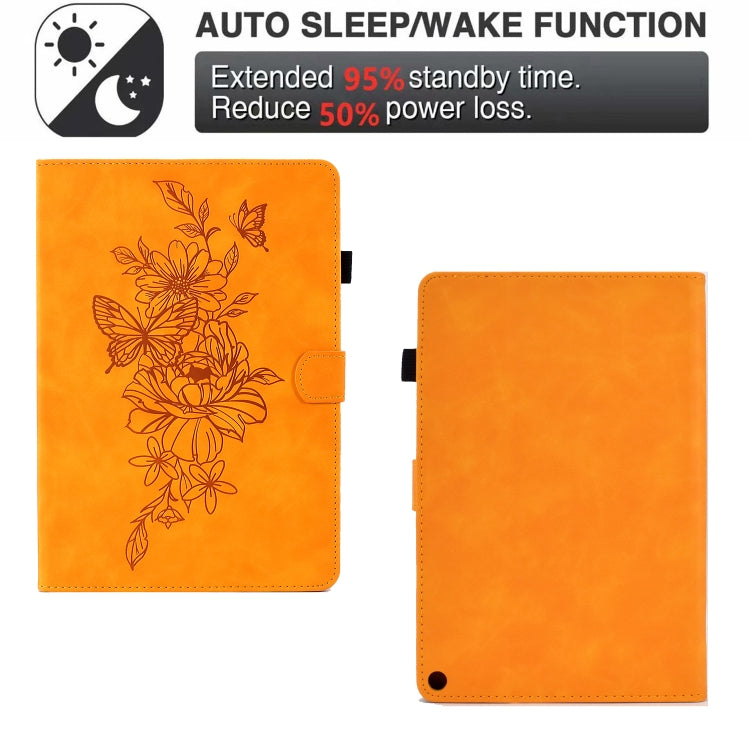 For Amazon Kindle Fire HD8 2022 Peony Butterfly Embossed Leather Smart Tablet Case(Khaki) - Amazon by PMC TechLife | Online Shopping South Africa | PMC TechLife | Buy Now Pay Later Mobicred